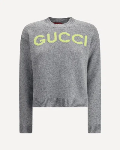 Gucci Wool Sweater With Embroidered Monogram In Gray