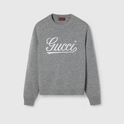 Gucci Logo Intarsia Wool Sweater In Grey