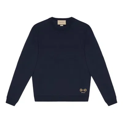 Gucci Wool Sweater With Horsebit Intarsia 'blue'