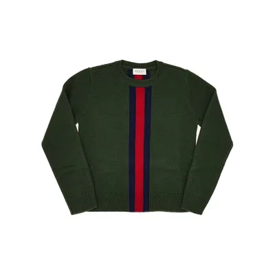 Gucci Kids' Wool Sweater With Web Ribbon In Green