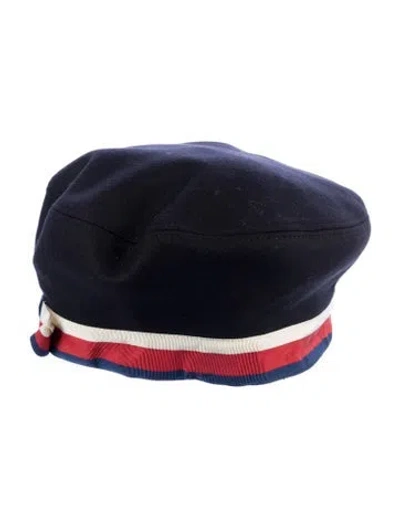 Pre-owned Gucci Wool Sylvie Web Beret Hat In Blue