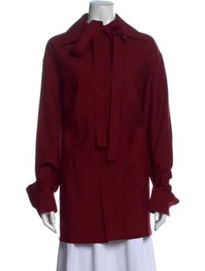 Pre-owned Gucci Wool Tie Neck Blouse In Burgundy