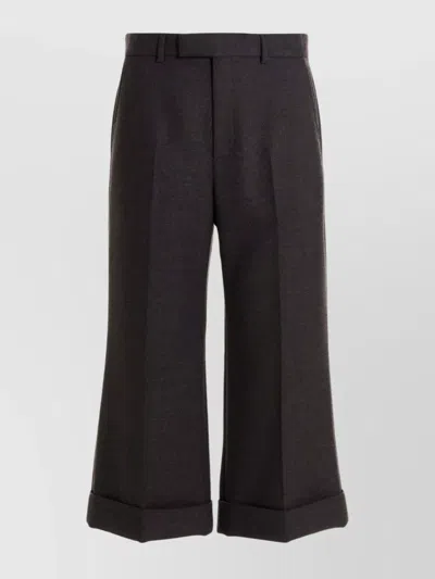 Gucci Wool Trousers With Cuffed Hem And Pleats In Green