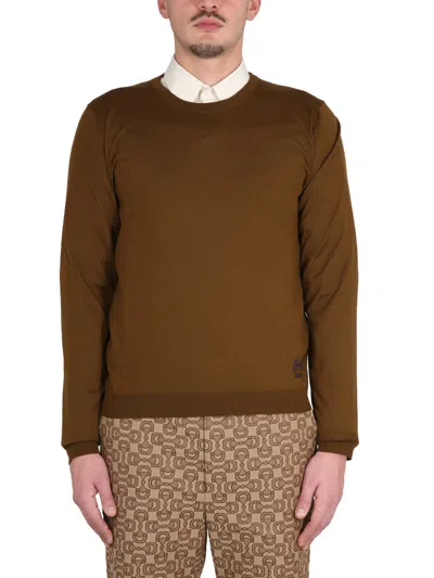 Gucci Wool T-shirt With Logo Embroidery For Men In Brown
