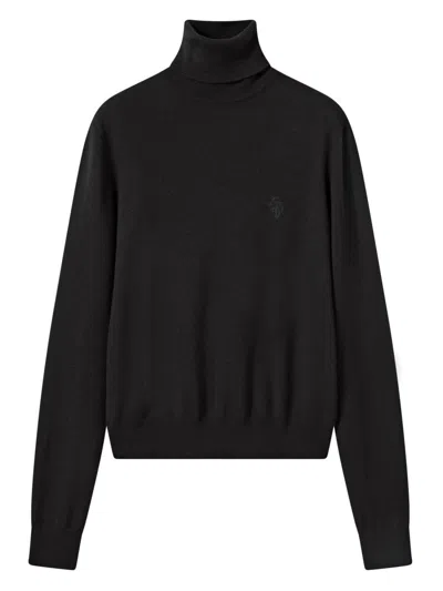 Gucci Wool Turtleneck Sweater With Embroidered Detail In Black