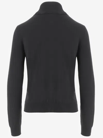 Gucci Wool Turtleneck With Embroidered Logo Sweater In Black