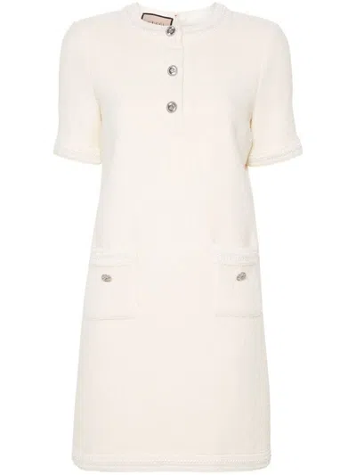 Gucci Dress Wool Tweed Embroidered Trim In Multicolor