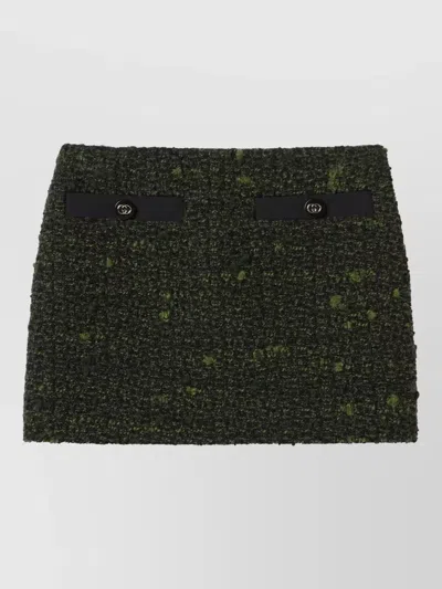 GUCCI WOOL TWEED MINI SKIRT BUTTON DETAIL