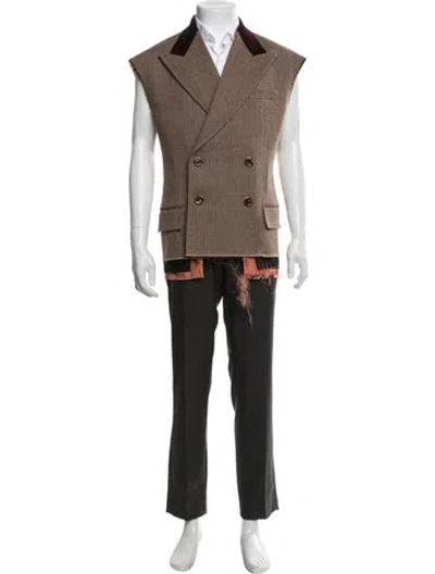 Pre-owned Gucci Wool Tweed Pattern Vest W/ Tags In Brown