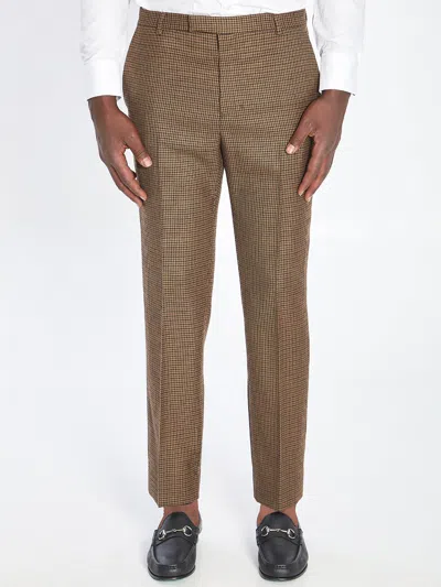Gucci Wool Tweed Trousers In Brown