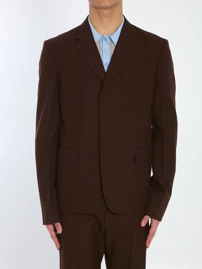 Gucci Wool Twill Single-breasted Jacket In Brown