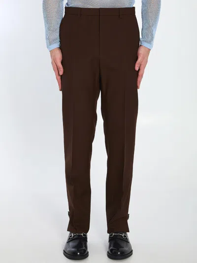 Gucci Wool Twill Trousers In Brown