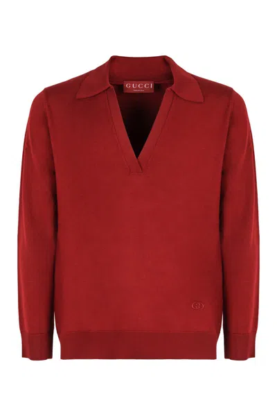 Gucci Wool V-neck Sweater In Red