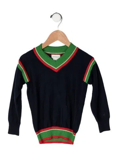 Pre-owned Gucci Babies' Wool V Neck Web Accent Sweater In Blue