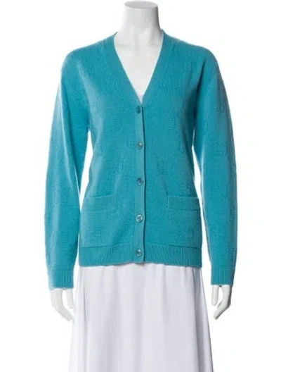 Pre-owned Gucci Wool V-neck Sweater In Blue