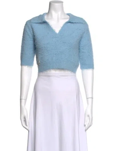 Pre-owned Gucci Wool V-neck Sweater In Blue