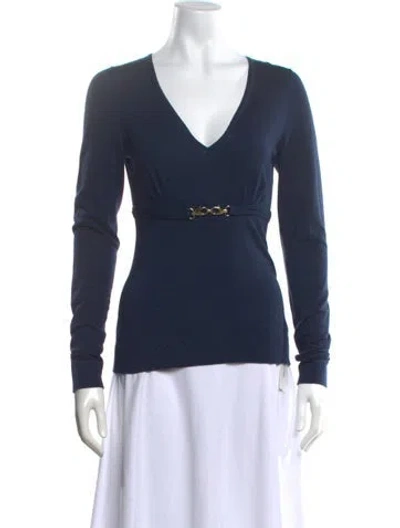 Pre-owned Gucci Wool V-neck Sweater In Blue