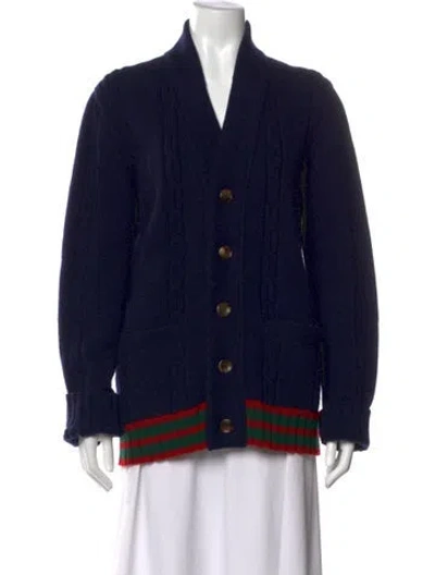 Pre-owned Gucci Wool V-neck Sweater In Blue