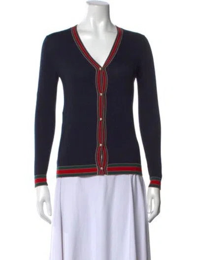 Pre-owned Gucci Wool V-neck Sweater In Blue/green/red