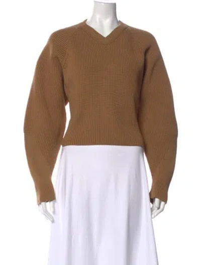 Pre-owned Gucci Wool V-neck Sweater In Brown