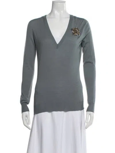 Pre-owned Gucci Wool V-neck Sweater In Gray