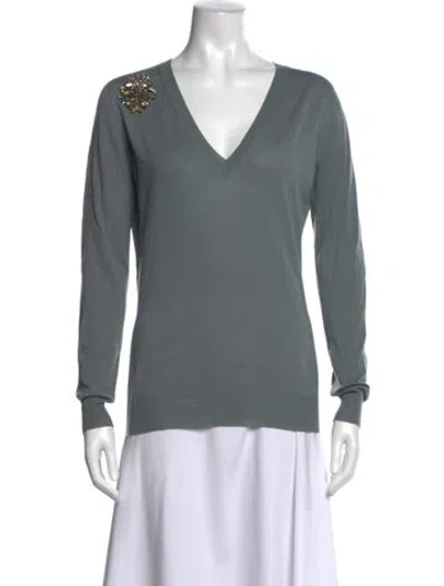 Pre-owned Gucci Wool V-neck Sweater In Gray