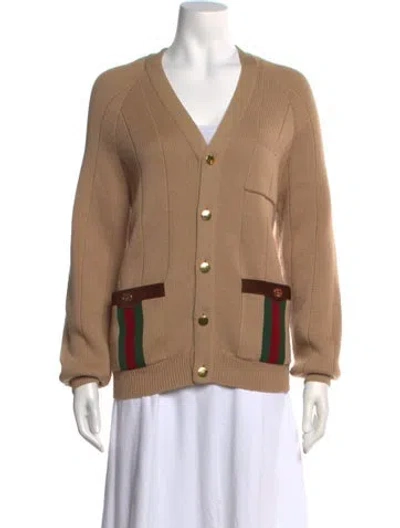 Pre-owned Gucci Wool V-neck Sweater In Neutrals