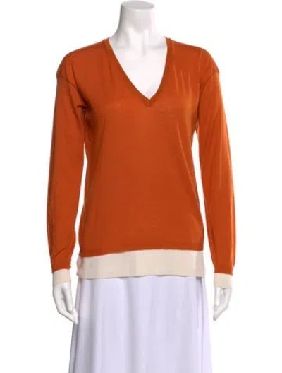 Pre-owned Gucci Wool V-neck Sweater In Neutrals/orange