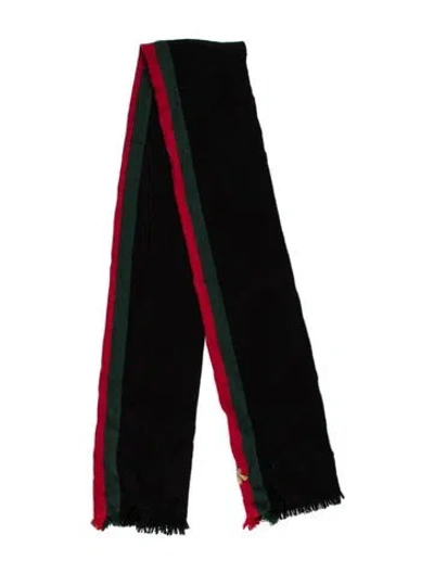Pre-owned Gucci Wool Web Accent Scarf In Black