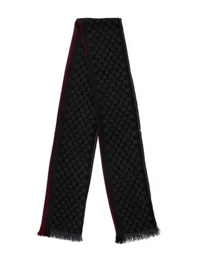 Pre-owned Gucci Wool Web Accent Scarf In Black/green/red