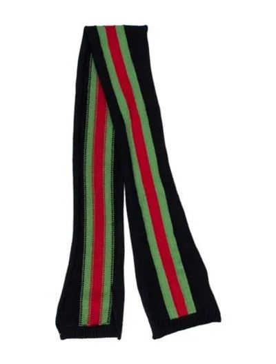 Pre-owned Gucci Wool Web Accent Scarf In Blue
