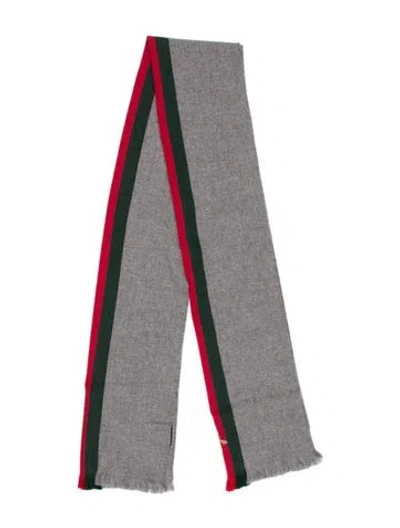 Pre-owned Gucci Wool Web Accent Scarf In Gray