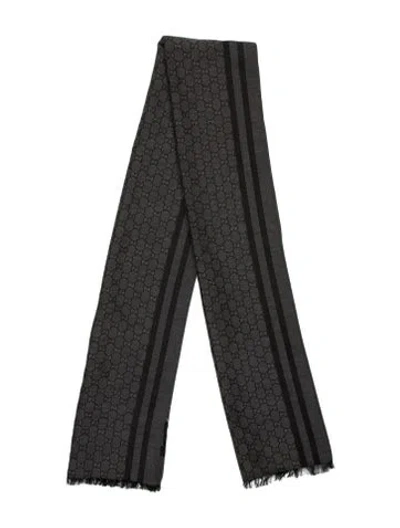 Pre-owned Gucci Wool Web Accent Scarf In Grey