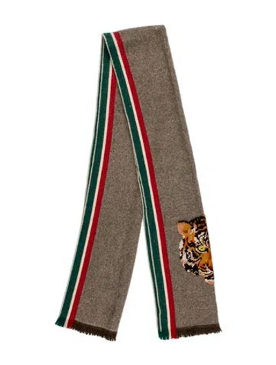 Pre-owned Gucci Wool Web Accent Scarf In Neutral