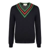 Gucci Wool Web V-neck Sweater 'blue' In Black