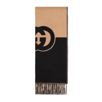 Gucci Wool With Interlocking G Scarf In Black