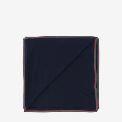 Gucci Wool With Web Ribbon Blanket In Blue