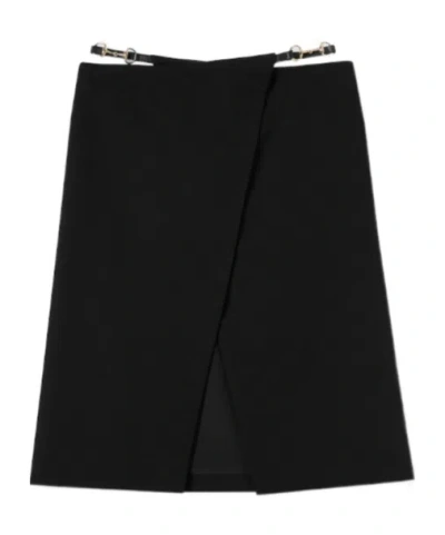 Gucci Wool Wrap Skirt With Horsebit Detail In Black