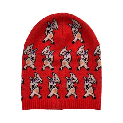 Pre-owned Gucci Wool 'year Of The Pig' Beanie Hat In Red