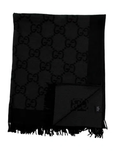 Pre-owned Gucci Wool-blend Jumbo Gg Throw Blanket In Black/grey