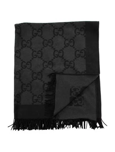 Pre-owned Gucci Wool-blend Jumbo Gg Throw Blanket In Black/grey