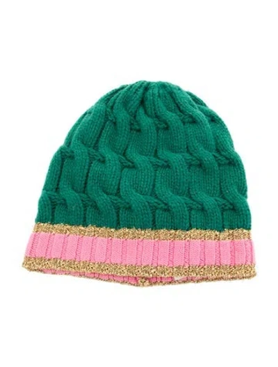 Pre-owned Gucci Wool-cashmere Blend Cable Knit Hat W/tags In Green/pink