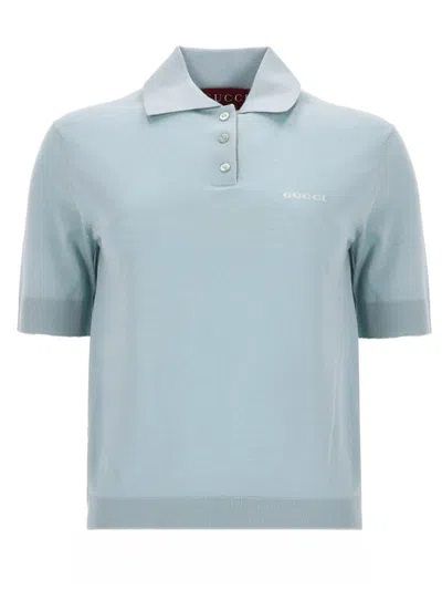 Gucci Wool-cashmere Logo Polo For Women In Blue