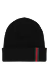 Gucci L Beanie Hat With Web Detail In Black