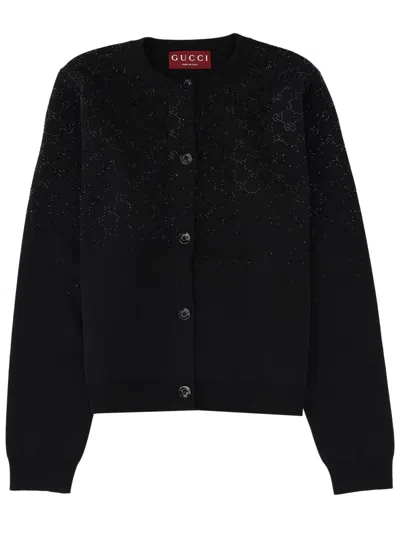 Gucci Wool-viscose Cardigan With Crystal Embellishments In Black