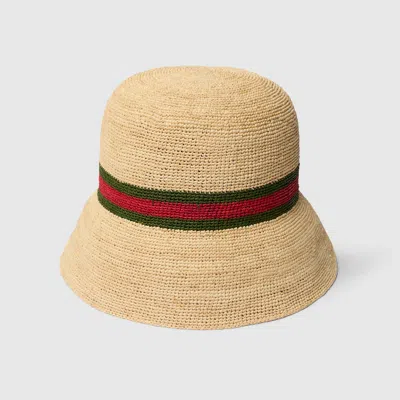 Gucci Woven Fabric Hat With Web In Neutral