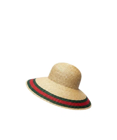 Gucci Woven Hat With Web In Brown