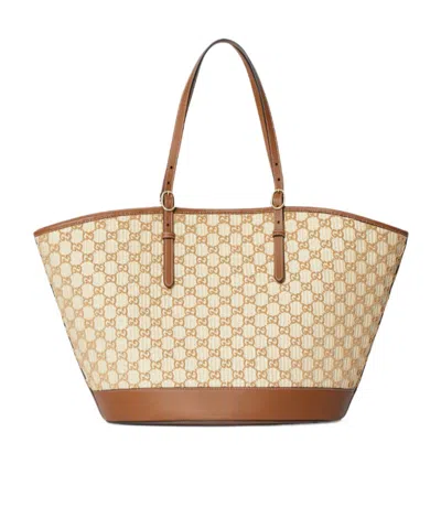 Gucci Woven Large Tote Bag In Brown