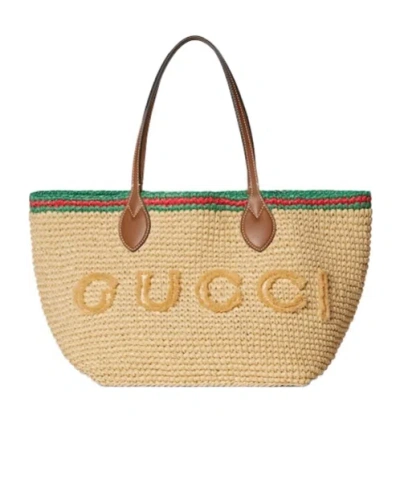 Gucci Woven Medium Tote Bag In Brown