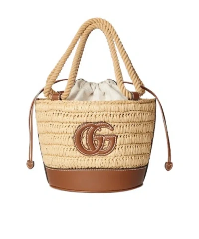 Gucci Woven Mini Bucket Bag In Brown